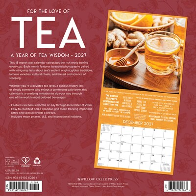 2027 Willow Creek For the Love of Tea 12 x 12 Monthly Wall Calendar, Assorted Colors (60261)