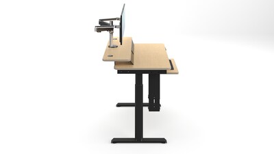 VersaDesk PowerLift Split-Level 48"W Electric Rectangular Adjustable Standing Desk, Maple/Black (PL2SD4830-BM)
