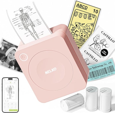 Nelko PM230 Portable Bluetooth Thermal Sticker Printer, Pink (P230PK-5435W-2R)