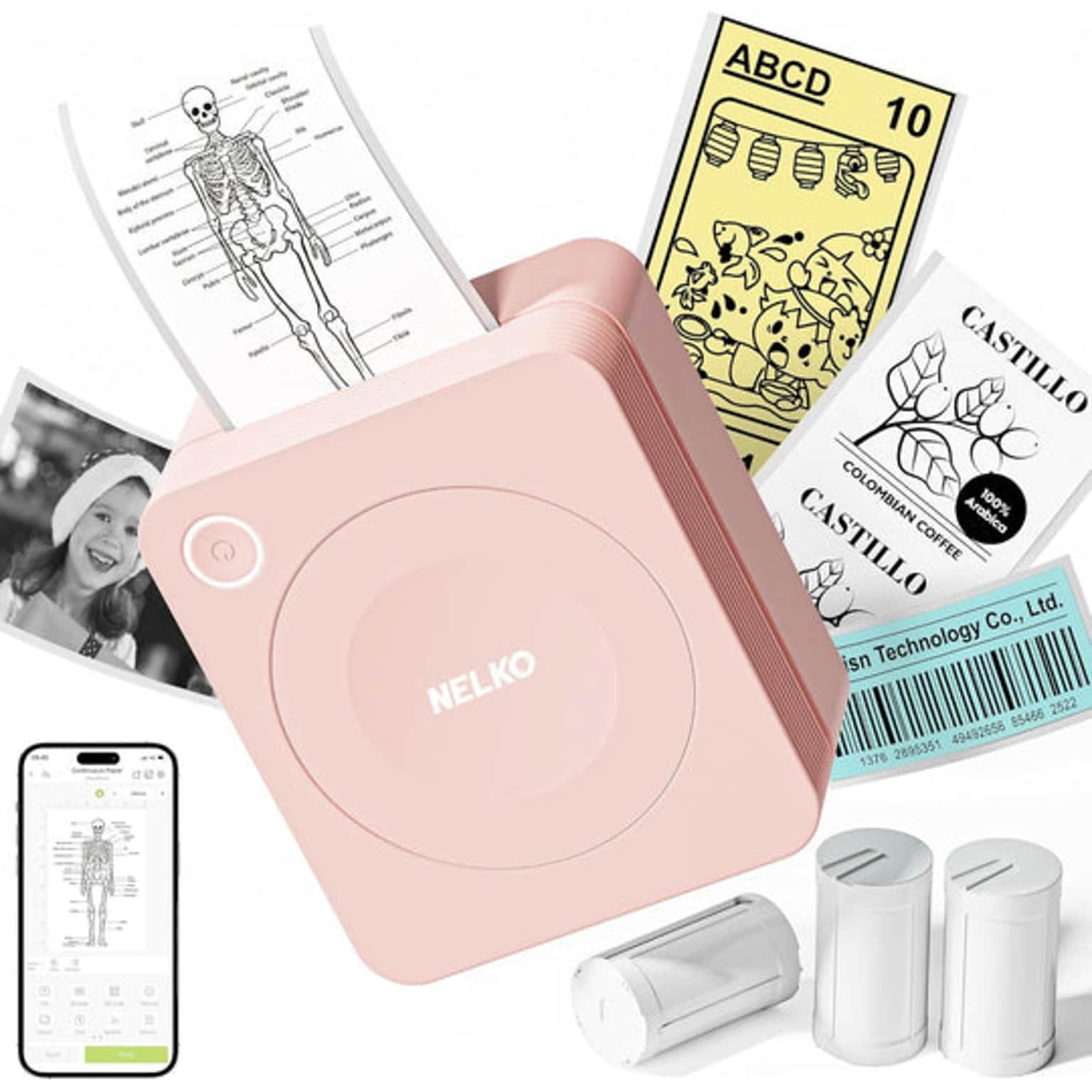 Nelko PM230 Portable Bluetooth Thermal Sticker Printer, Pink (P230PK-5435W-2R)