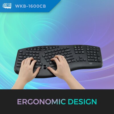 Adesso Wireless Ergonomic Keyboard and Mouse Combo, Black (WKB-1600CB)