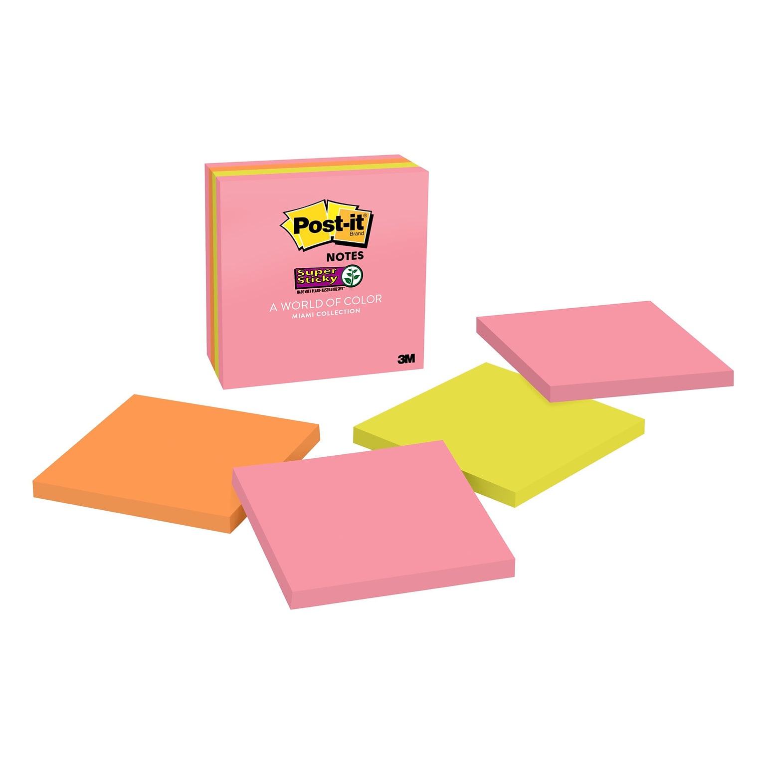 Post-it® Super Sticky Notes, Miami Collection,  4 in. x 4 in., 90 Sheets/Pad,  4 Pads/Pack (675-4SSUMIA)