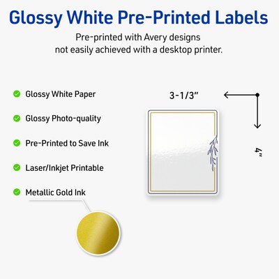 Avery Laser/Inkjet Rectangle Multipurpose Labels, 4 x 3-1/3, White, 40/Pack (S00-DNF)