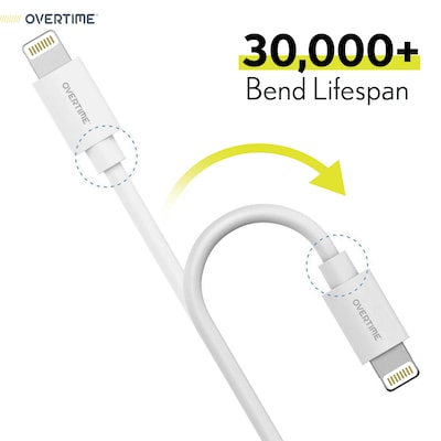 Overtime Apple MFI Certified Lightning to USB-A Charging Cable, 10ft., White (MFIWHITE10FT)