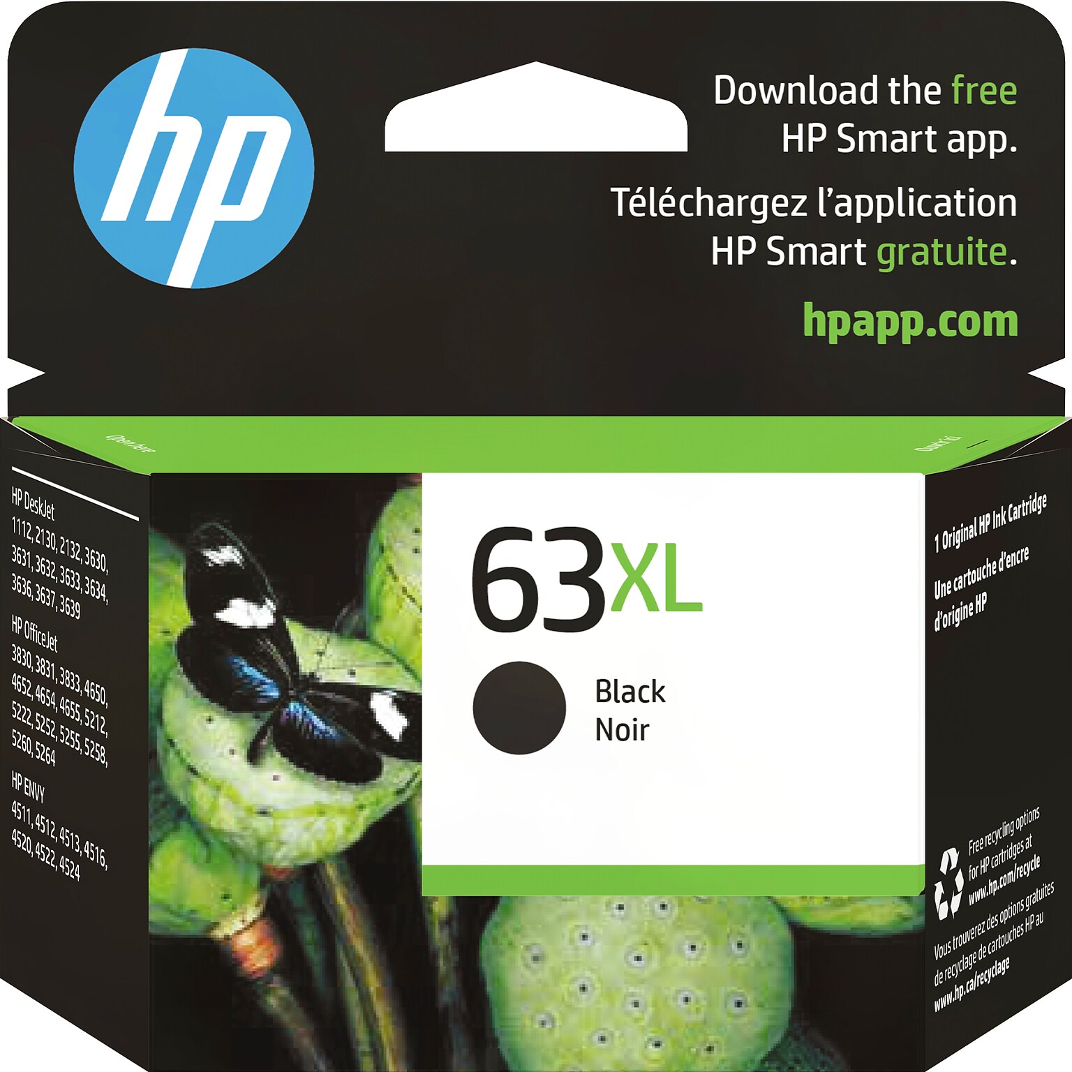 HP 63XL Black High Yield Ink Cartridge, Prints Up to 430 Pages (F6U64AN#140)