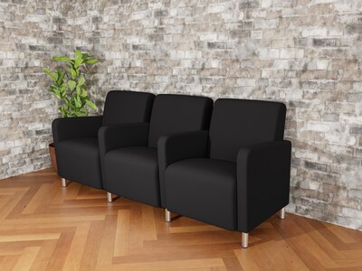 Lesro Ravenna Fabric 3-Seat Lounge Reception Tandem Seating, Open House Black/Brushed Steel (RV3103.FBS-01OHBK)