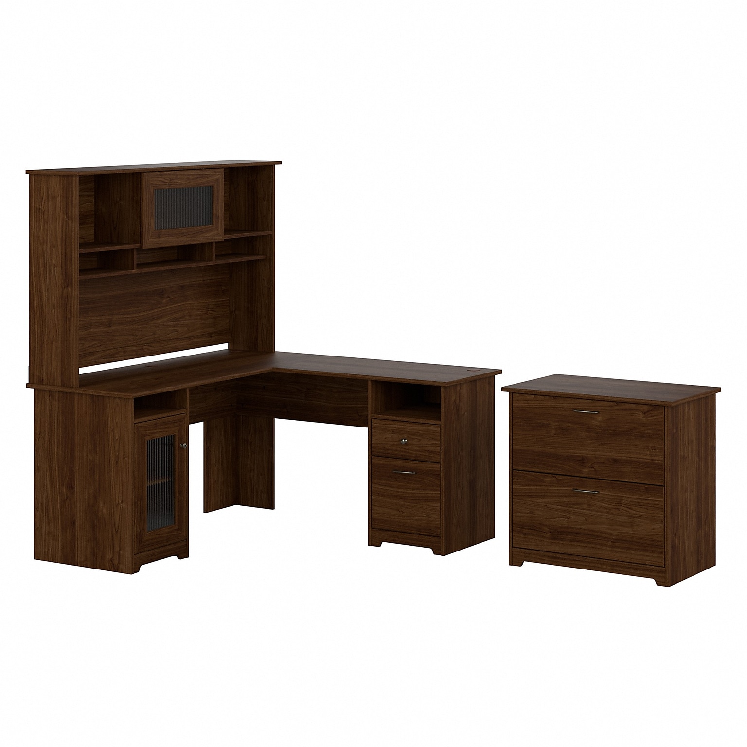 Bush Furniture Cabot 60W L Shaped Computer Desk with Hutch and Lateral File Cabinet, Modern Walnut (CAB005MW)