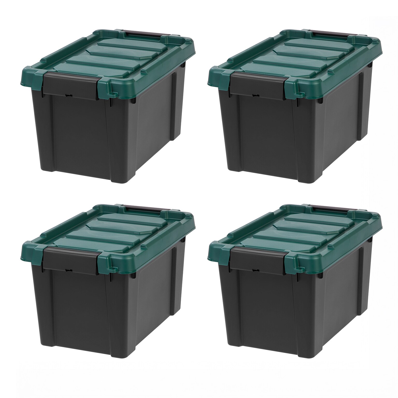 Remington Store-It-All 5 Gal. Storage Container with Latching Lid, Plastic, Black & Green, 4/Pack (586518)