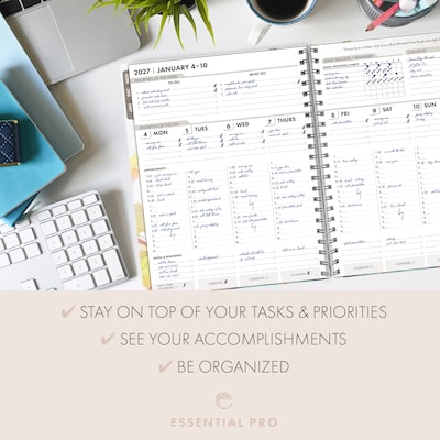 2027 Excello Brands Essential Pro 8.5" x 11" Weekly & Monthly Planner, Watercolor Butterflies (ESPRO-CY27-8511-33)