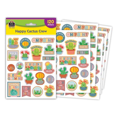 Teacher Created Resources Happy Cactus Crew Stickers, Multicolored, 120/Pack, 12/Packs/Bundle (TCR6962-12)