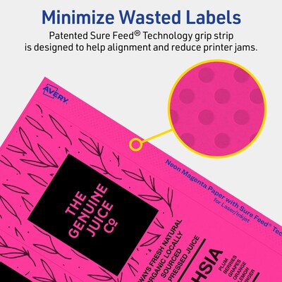 Avery Laser/Inkjet Rectangle Multipurpose Labels, 3-1/4" x 8-3/8", Neon Magenta, 60/Pack (94251)