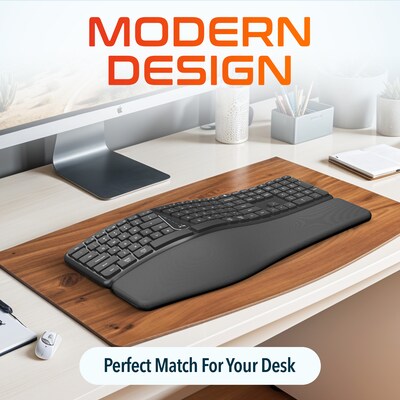 Delton KB250 Ergonomic Wireless Curved Keyboard with Cushioned Wrist Rest, Black (DKBE250-WR)