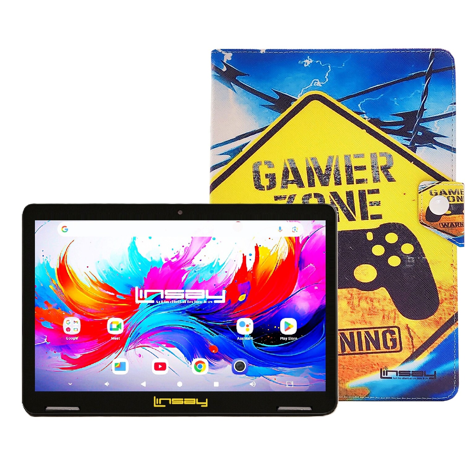 Linsay F10 Series 10.1 Tablet, Wi-Fi, Octa Core, 256GB eMMC, Android 15, with Gamer Case (F10XIPGCGAPLUS)