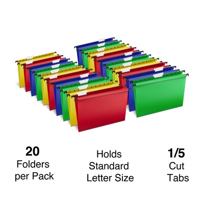 Staples® Hanging File Folder, 5-Tab, Letter Size, Assorted, 20/Box (ST13324/TR13324)