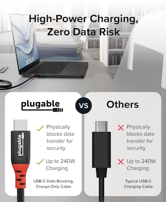Plugable 3.3 ft. USB-C to USB-C Charging Cable, Male to Male, Black (USBC-CC1M)