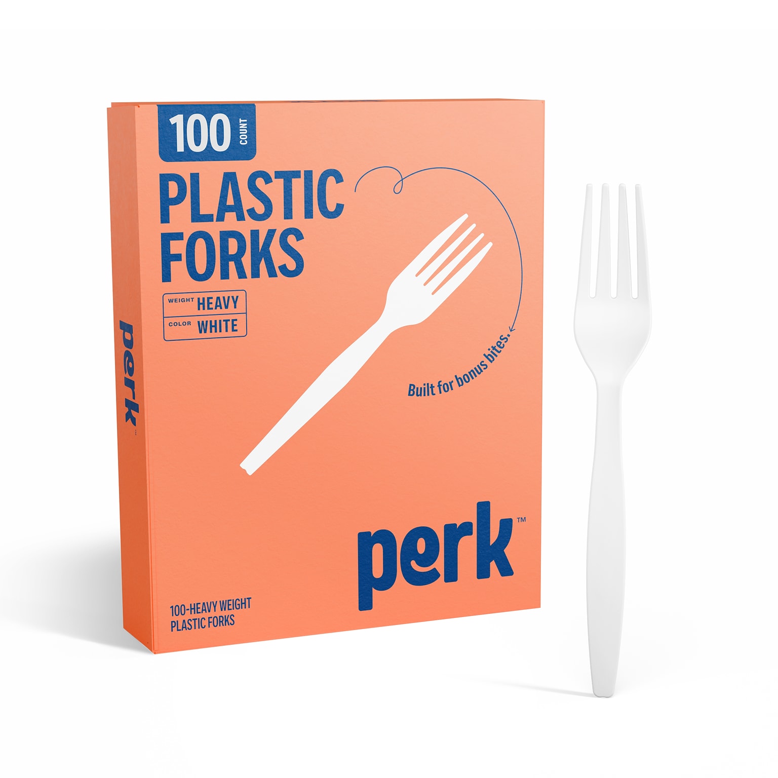 Perk™ Plastic Fork, Heavy-Weight, White, 100/Pack (PK56391)