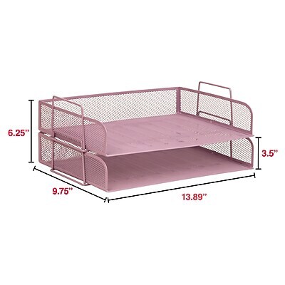 Staples Metal Mesh Side Loading Stackable Letter Tray, Letter Size, Dusty Pink, 2/Pack (ST63838)