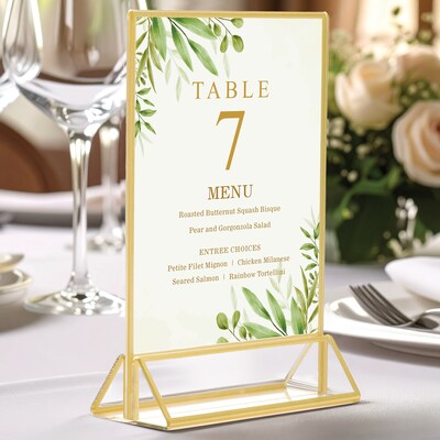 Excello Global Products Generic Holder, 5" x 7", Vertical, Desktop/Countertop, Gold Acrylic (SGNH-GT-5X7)