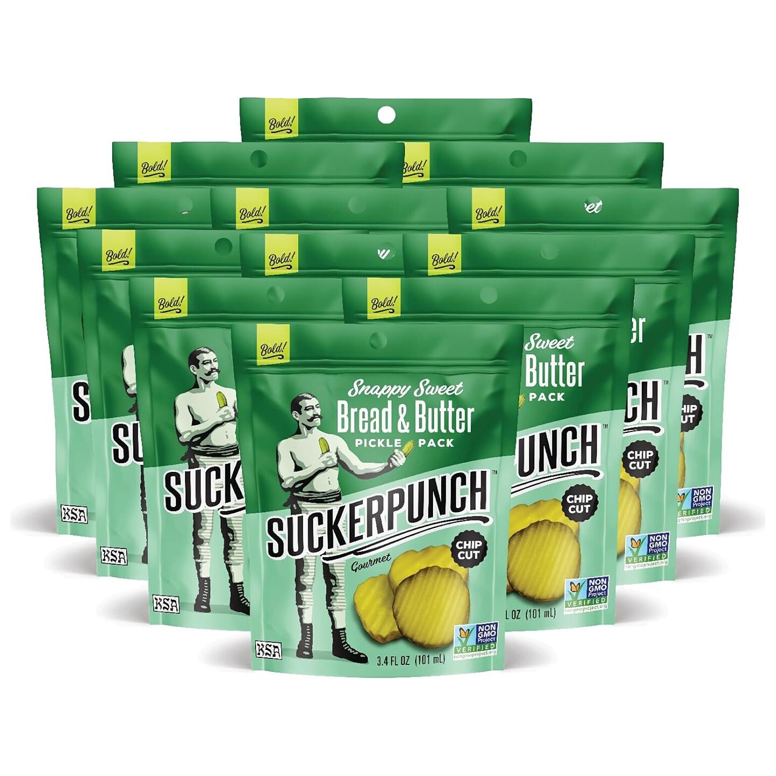 SuckerPunch Gluten Free Sweet Bread and Butter Pickle Snack Packs, 3.4 oz., 12 Packs/Carton (SPPBB-6730)