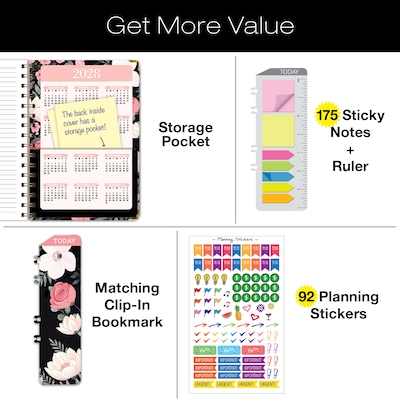 2027 Excello Brands 6" x 8" Weekly & Monthly Standard Planner, Paperboard Cover, Black Floral Pink (FSHN-CY27-58-06)