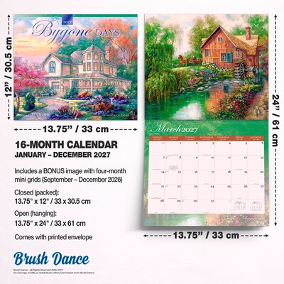 2027 BrownTrout Bygone Days 14" x 12" Monthly Wall Calendar, Assorted Colors (9798330715985)