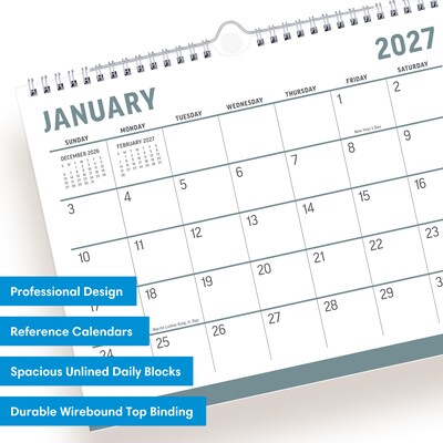 2027 Blue Sky 8.75" x 11" Monthly Wall Calendar, Gray/White (160978)
