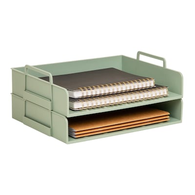 Staples Plastic Side Loading Stackable Letter Tray, Letter Size, Sage Green, 2/Pack (ST63885)