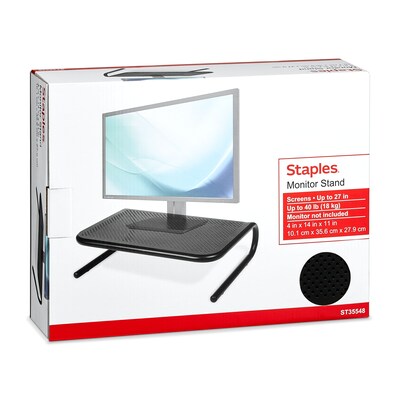 Staples® Metal Monitor Stand, Black, 4"H x 14"W x 11"D