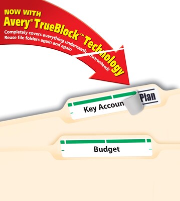 Avery TrueBlock Laser/Inkjet File Folder Labels, 2/3" x 3-7/16", White/Green, 1,500 Labels/Pack (5866)