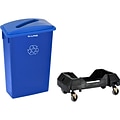 Alpine Industries Plastic Commercial Indoor Recycling Bin with Slotted Lid and Dolly, 23-Gallon, Blu