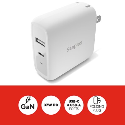 Staples® USB-C/USB-A Wall Charger, White (NX60449)