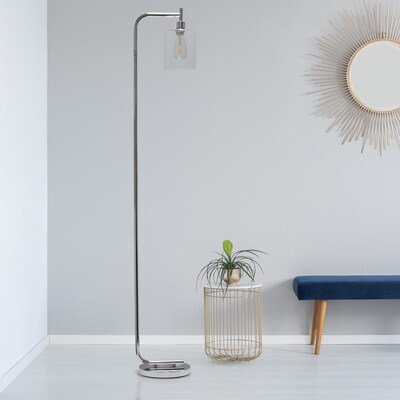 Simple Designs Modern Iron Lantern Floor Lamp with Glass Shade, Chrome (LF2009-CHR)