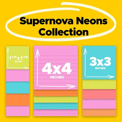 Post-it Super Sticky Notes, Supernova Neons Collection, 45 Sheets/Pad, 15 Pads/Pack (4423-15SSMIA)