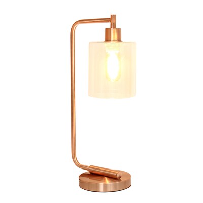 Creekwood Home Vintage Vantage 18.8 Minimalist Industrial Curved Arm Desk Lamp w/ Clear Glass Shade