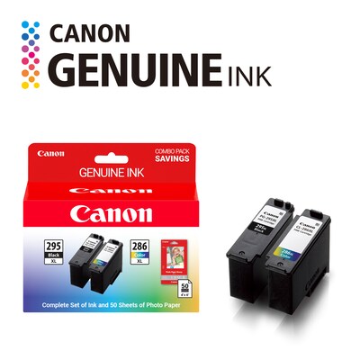 Canon PG-295XL/CL-286XL Black/Tri-Color High Yield Ink Cartridge and Paper Bundle, 2/Pack (7164C005)