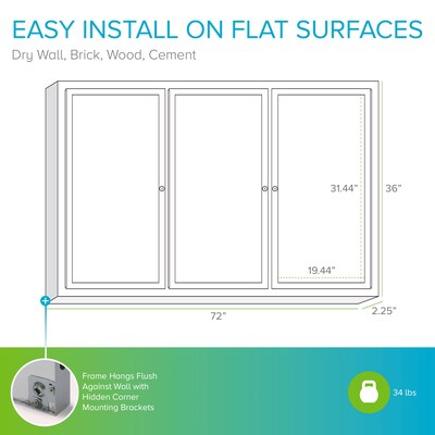 Ghent 3 Door Enclosed Natural Cork Bulletin Board, Satin Aluminum Frame, 3'H x 6'W, (GHEPA33672K)