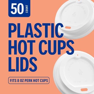 Perk Plastic Hot Cup Lids, 50 Count Disposable Coffee Cup Lids for 8 Oz Paper Hot Cups, White