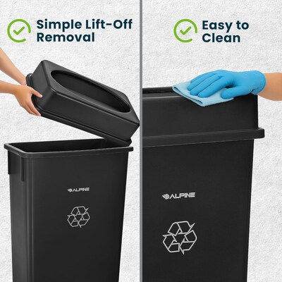 Alpine Industries Plastic Indoor Slim Commercial Trash Can with Lid, 23 Gallon, Black (477-BLK-PKG1)