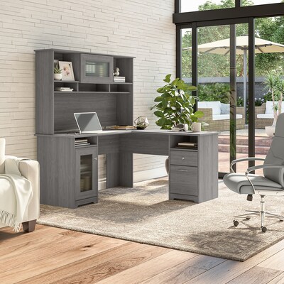 Bush Furniture Cabot 60W L Shaped Computer Desk with Hutch and Storage, Modern Gray (CAB001MG)