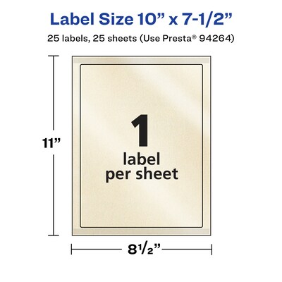 Avery Pearlized Ivory Rectangle Multipurpose Labels, 10" x 7.5", Ivory, 25/Pack (94264)