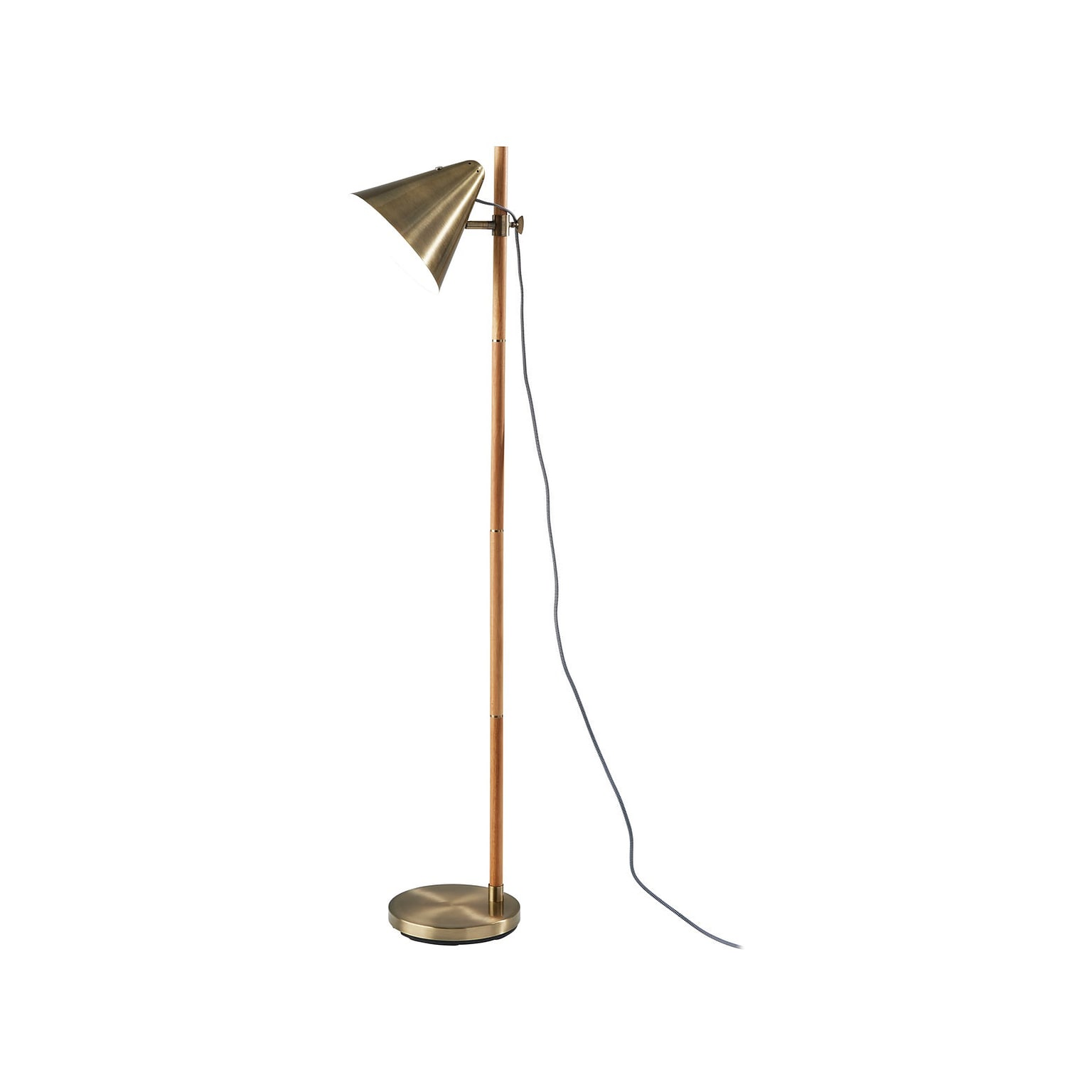 Adesso Bryn 58 Wood/Antique Brass Floor Lamp with Cone Shade (3761-12)