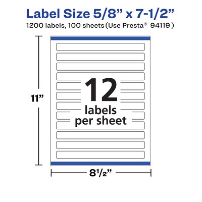 Avery Laser/Inkjet Multipurpose Labels, 7.5"  x 0.625", Matte White, 1200/Box (94119)