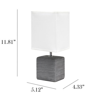Simple Designs Petite Faux Stone Table Lamp Fabric Shade, Gray with White Shade (LT2072-GRY)