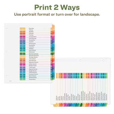 Avery Ready Index Table of Contents EcoFriendly Paper Dividers, 1-31 Tabs, Multicolor (11084)