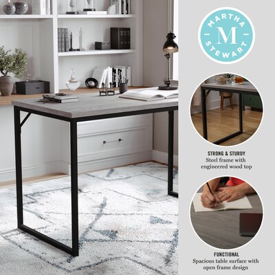 Martha Stewart Noah 47W Engineered Wood Rectangular Home Office Parsons Desk, Gray Wood/Oil Rubbed