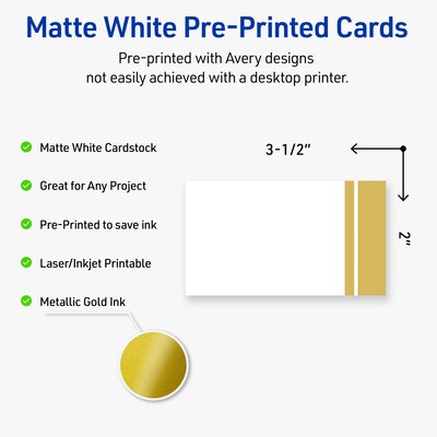 Avery Double-Dipped Gold Edge Matte Blank Card, White, 80/Pack (S00-D23)