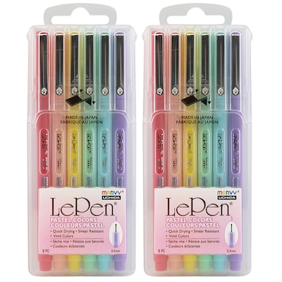 Marvy Uchida LePen Felt Pen, Micro Fine Point, 0.3mm, Assorted Pastel Inks, 6 Pens/Pack, 2 Packs/Bundle (UCH43006P-2)