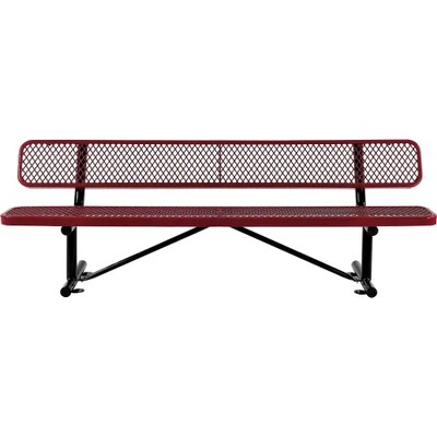 Global Industrial 8 Outdoor Steel Bench w/ Backrest, Expanded Metal, Red (277155RD)