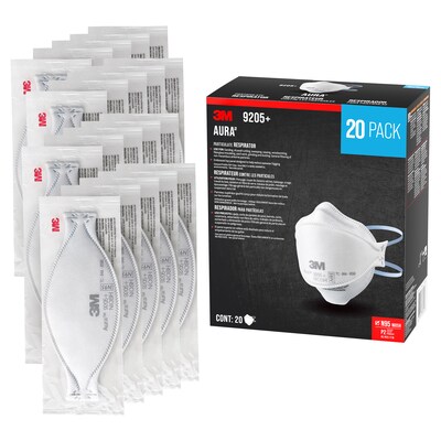 3M Aura N95 Particulate Respirator, White, 20/Pack (9205P-20-DC)