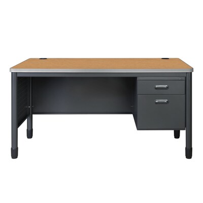 Regency Mesa Steel Single Pedestal Teacher's Office Desk, 60" x 30", Medium Oak (66366SPMO)